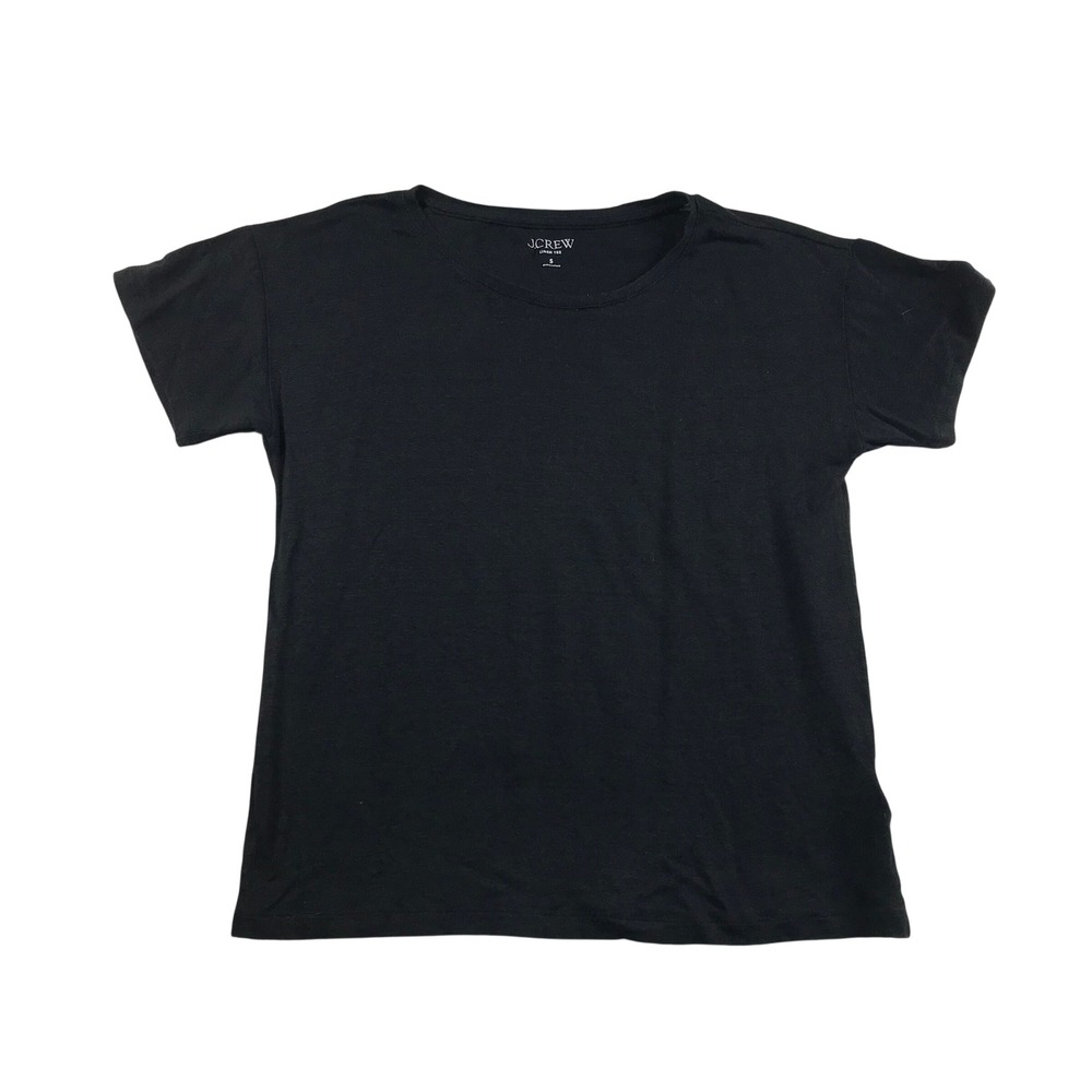 J.Crew Womens Black 100% Linen Short Sleeve Scoop Neck Relaxed Fit Tee Size S